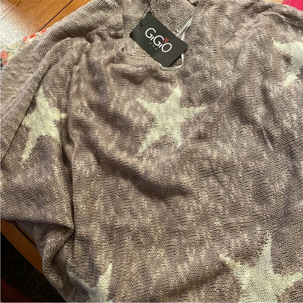 New Lavender Loose Knit Oversized Tunic Sweater Cream Star Print Size Medium - Picture 10 of 10